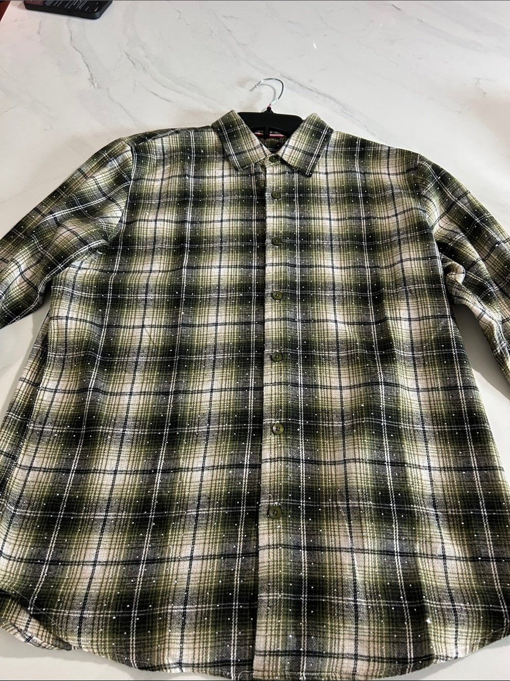 Men's Olive Green Plaid Button-Down Shirt - Casual Long Sleeve